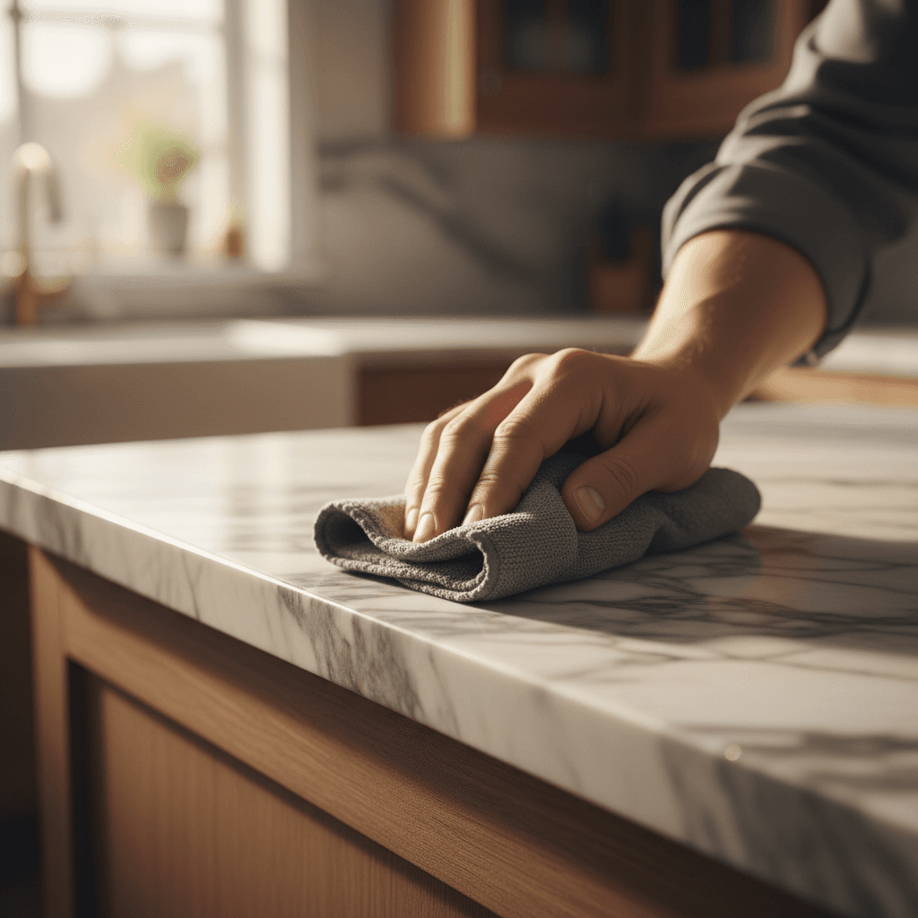 Polished marble surface with professional restoration detail